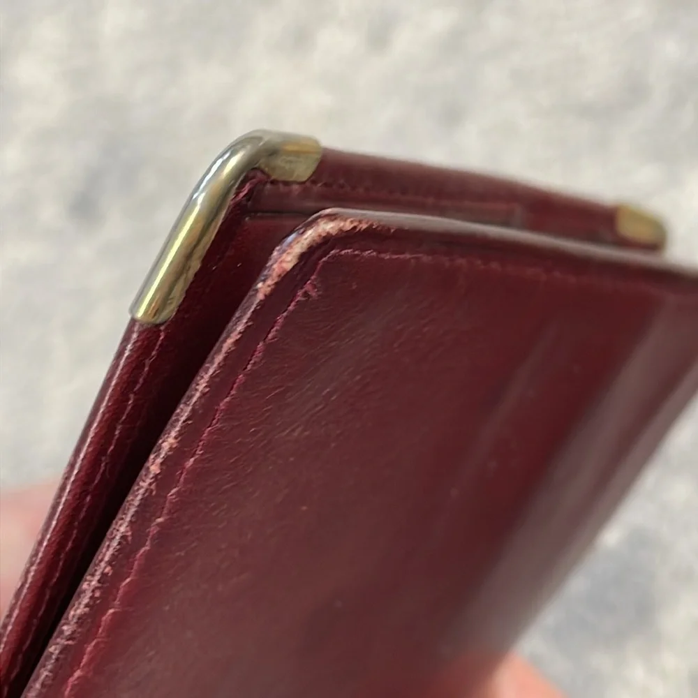 Cartier Paris Designer Bifold Wallet Burgundy Maroon Leather Bill Holder